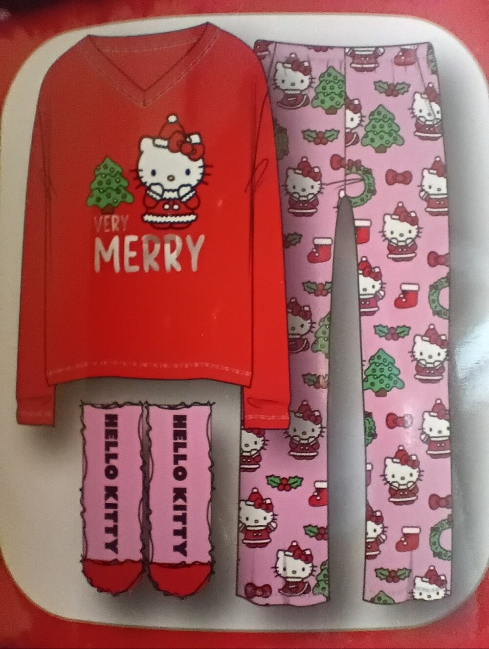 Hello Kitty Red & Pink Holiday 'Very Merry' Pajama Set NEW Med (8-10)